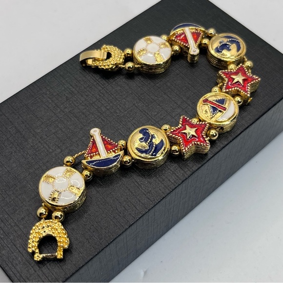 S.P. VTG Enamel Golden Nautical Slide Bracelet 7.25" - Picture 2 of 8